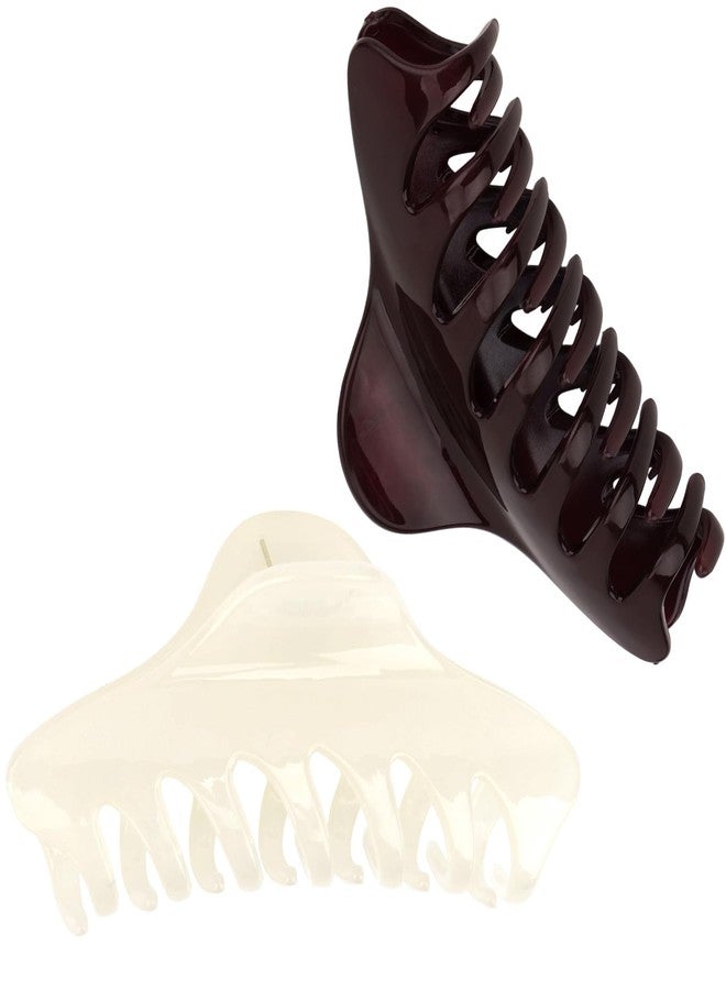KIUEZIR Large Hair Claw Clips for Women, Nonslip Hair Clip for Thin Thick Hair, Strong Hold Grips Stylish Hair Accessories for Women Girls(Dark Brown,White) - Image 1